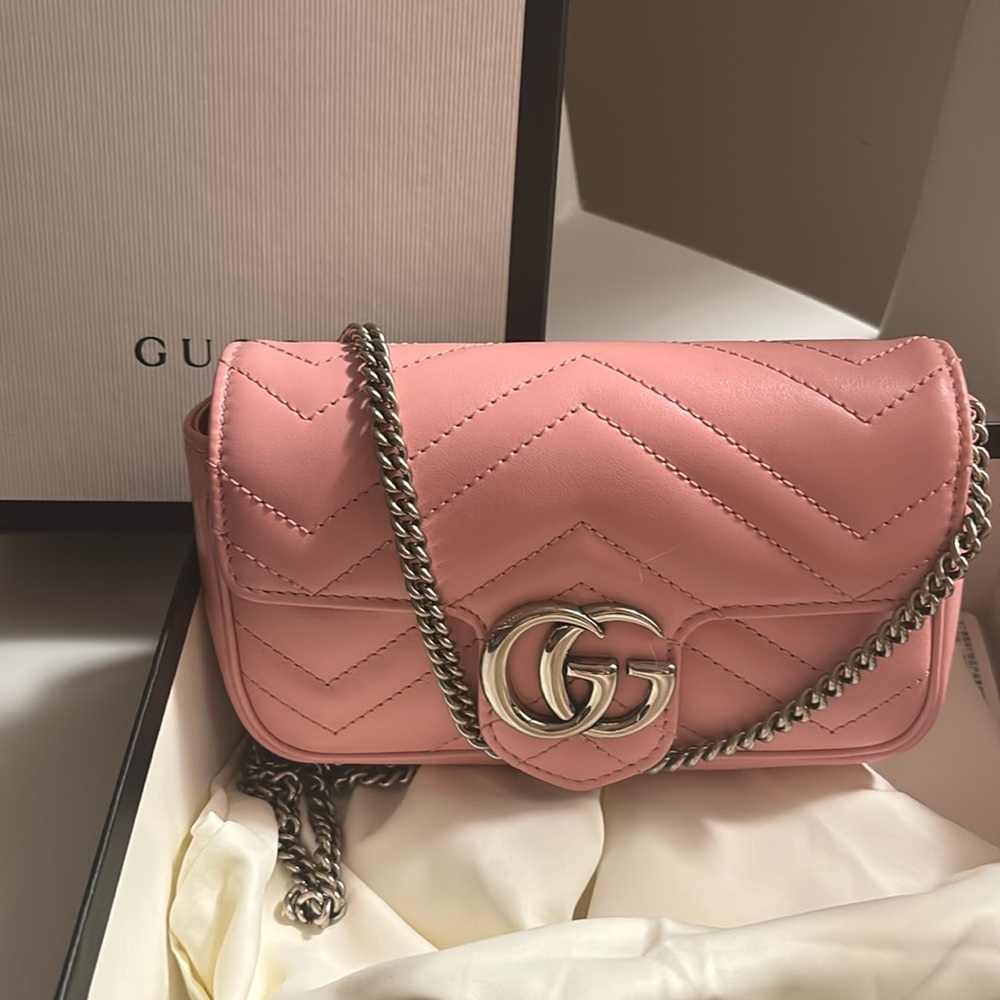 Gucci Calfskin Mini GG Marmot Shoulder Bag Pink